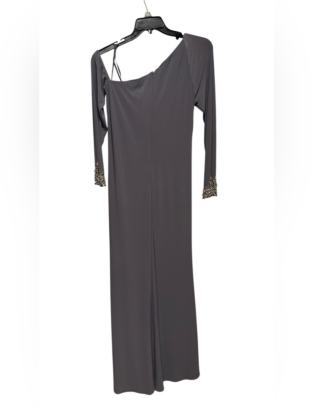 Mac Duggal Charcoal Gray One-Shoulder Embellished Formal Dress Gown Size 10 - Picture 5 of 7